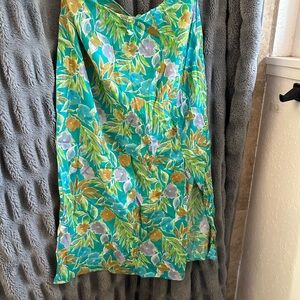 Floral Midi Skirt in Blue and Green